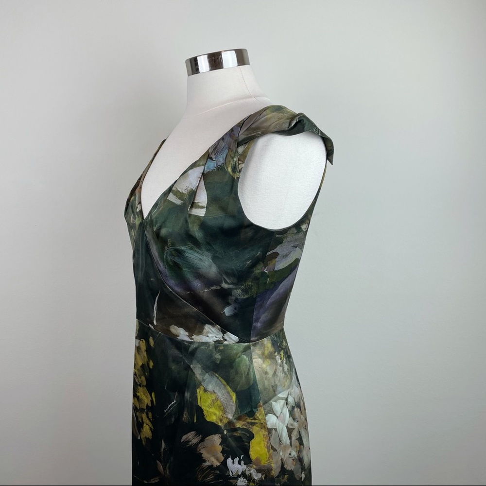 Elie Tahari Green Yellow Floral Silk Dress Size 8 - Picture 5 of 9